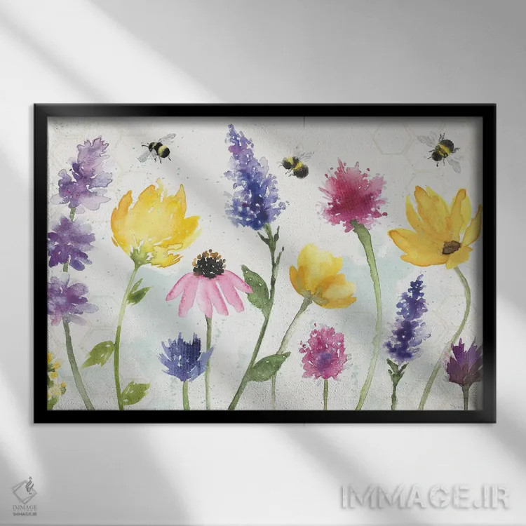 تابلو هماهنگی زنبورها I اثر باورا جون - نمای قابدار مشکی