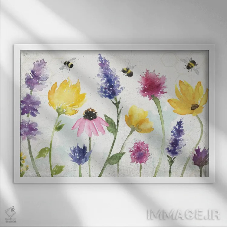 تابلو هماهنگی زنبورها I اثر باورا جون - نمای قابدار سفید