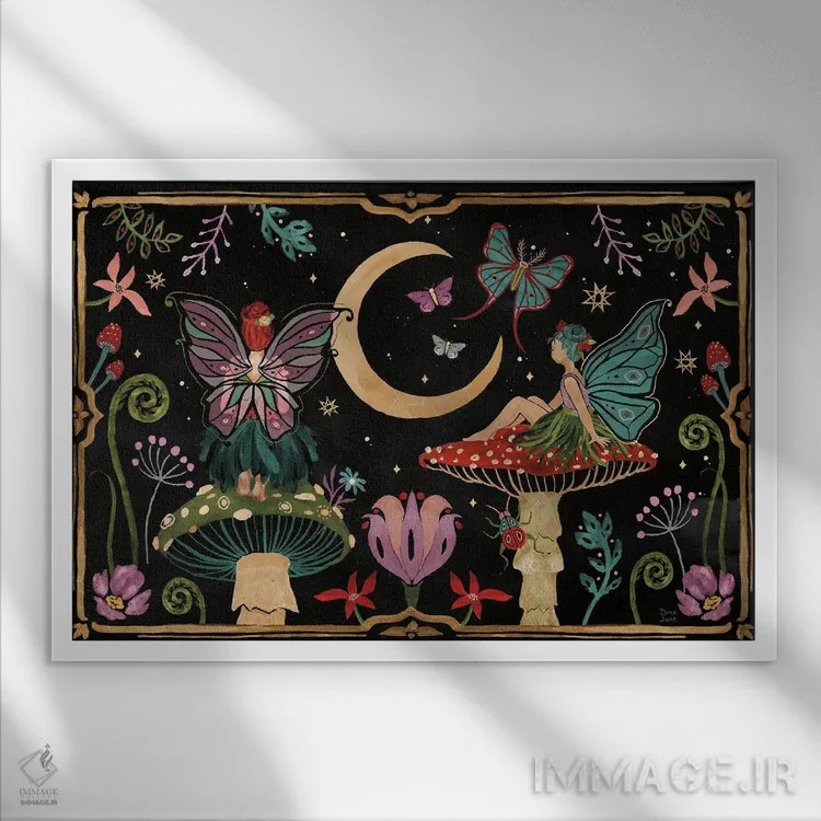 تابلو باغ شگفتیها I (تاریک) اثر باورا جون - نمای قابدار سفید