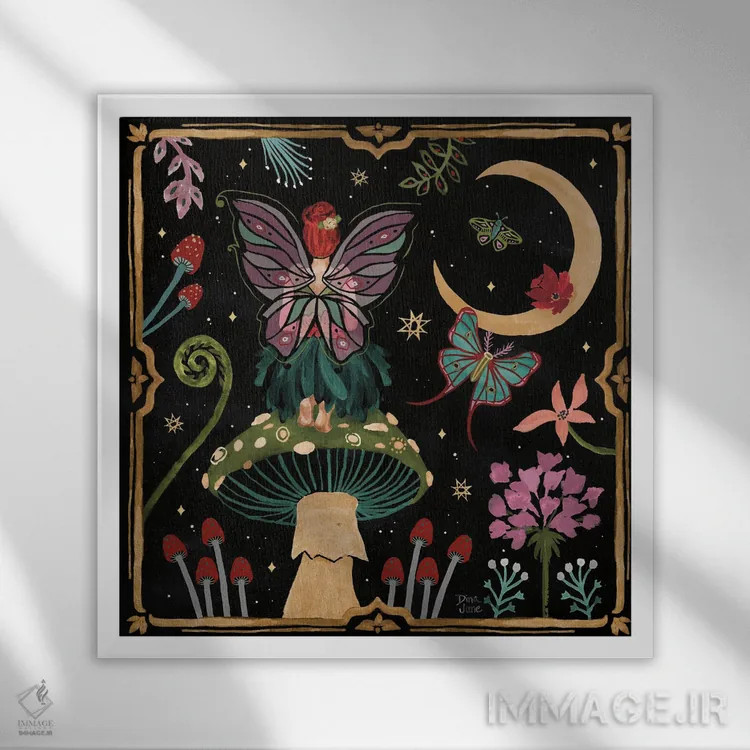 تابلو باغ شگفتیها II (تاریک) اثر باورا جون - نمای قابدار سفید