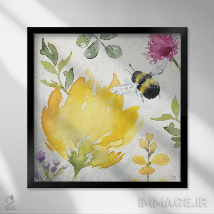 تابلو هماهنگی زنبورها II اثر باورا جون - نمای قابدار مشکی