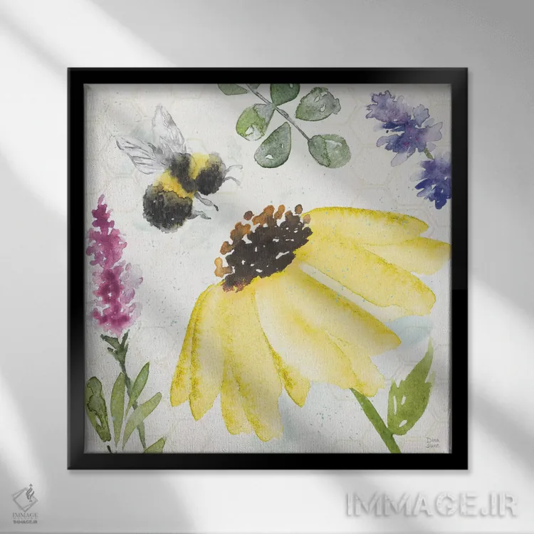 تابلو هماهنگی زنبورها III اثر باورا جون - نمای قابدار مشکی