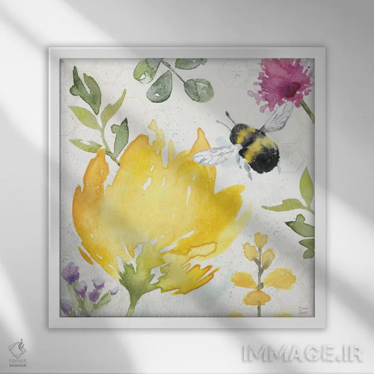 تابلو هماهنگی زنبورها II اثر باورا جون - نمای قابدار سفید
