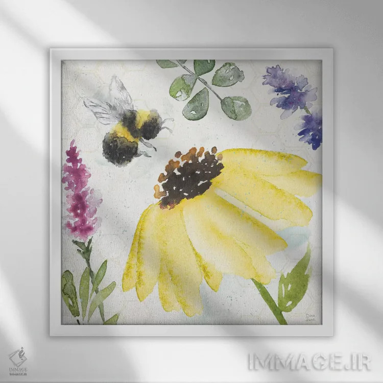 تابلو هماهنگی زنبورها III اثر باورا جون - نمای قابدار سفید