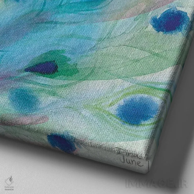 تابلو شکوه طاووس V اثر باورا جون - نمای نزدیک بافت بوم