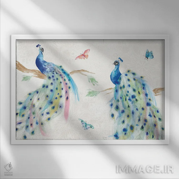 تابلو شکوه طاووس I اثر باورا جون - نمای قابدار سفید