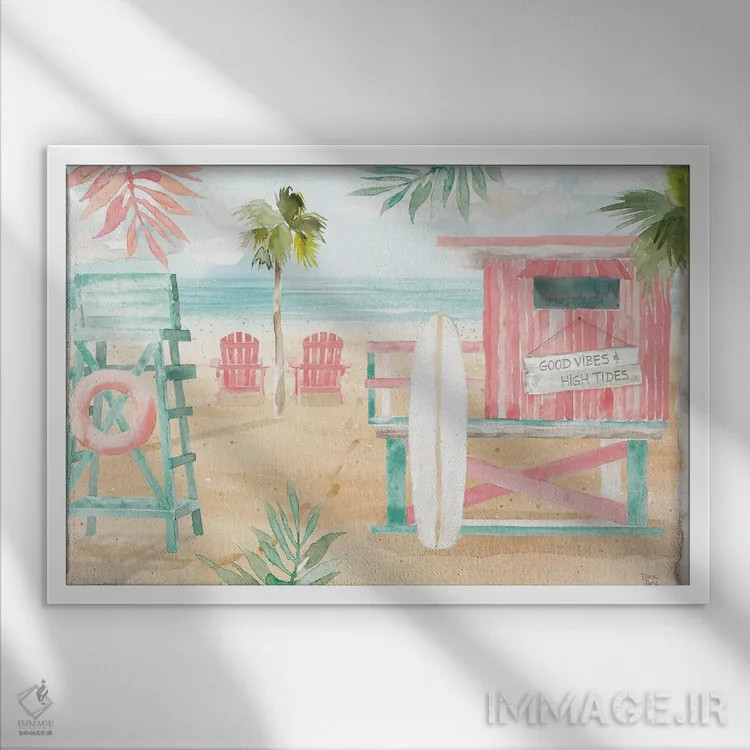 تابلو وقت موجسواری II اثر باورا جون - نمای قابدار سفید