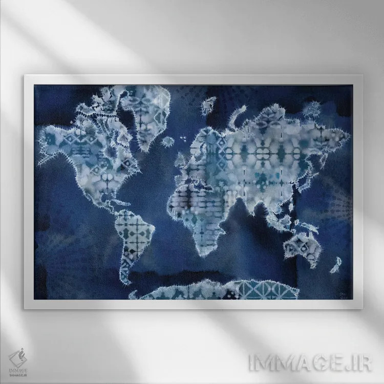 تابلو پاشش نیلی I اثر باورا جون - نمای قابدار سفید