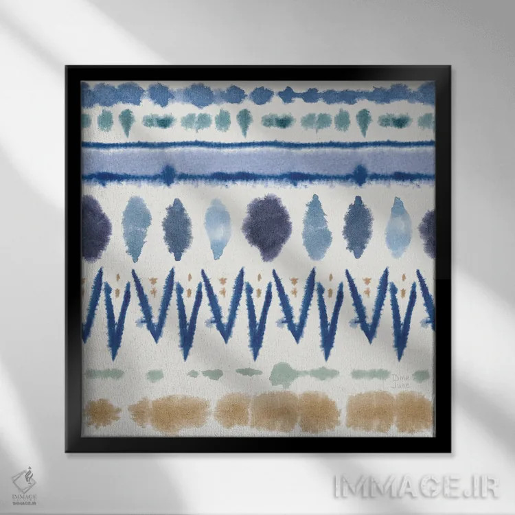 تابلو الگوی پاشش نیلی VIII اثر باورا جون - نمای قابدار مشکی