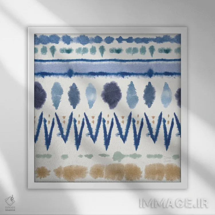 تابلو الگوی پاشش نیلی VIII اثر باورا جون - نمای قابدار سفید