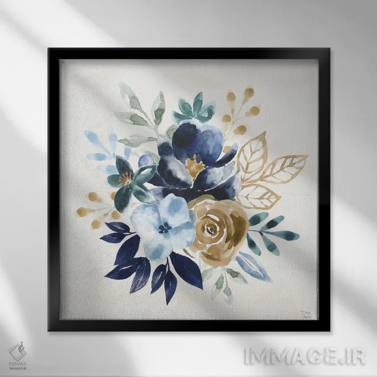 تابلو پاشش نیلی X اثر باورا جون - نمای قابدار مشکی