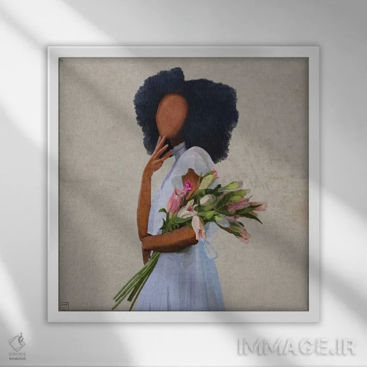 تابلو دختر با لباس سفید اثر اندیله - نمای قابدار سفید