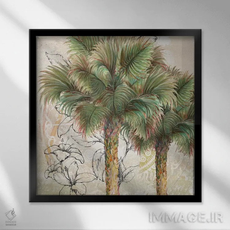 تابلو نخلها دور I اثر دیانآرت (نام هنری) - نمای قابدار مشکی