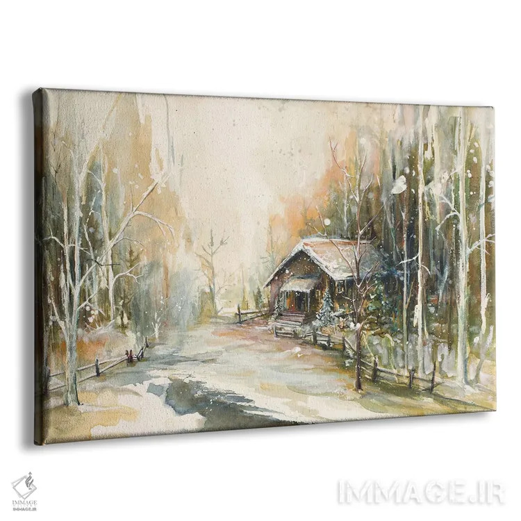 تابلو کلبه در جنگل برفی اثر دیانآرت (نام هنری) - نمای پرسپکتیو محصول