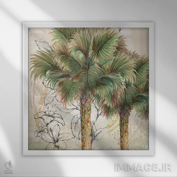تابلو نخلها دور I اثر دیانآرت (نام هنری) - نمای قابدار سفید
