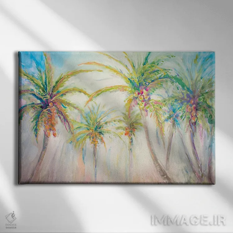تابلو صحنهای از نخلها با آبرنگ اثر دیانآرت (نام هنری) - نمای روبهرو روی دیوار