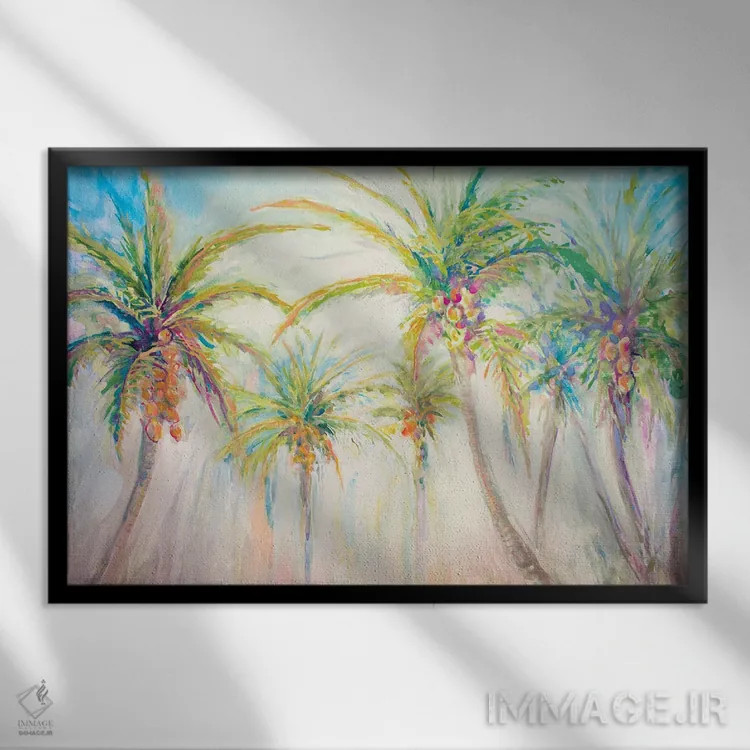 تابلو صحنهای از نخلها با آبرنگ اثر دیانآرت (نام هنری) - نمای قابدار مشکی