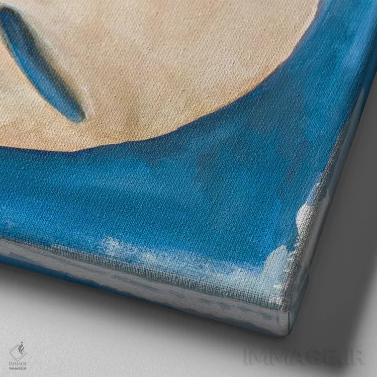 تابلو سکه شنی روی زمینهٔ آبی اثر دیانآرت (نام هنری) - نمای نزدیک بافت بوم