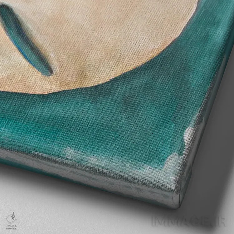 تابلو سکه شنی روی زمینهٔ آبیِ دودی اثر دیانآرت (نام هنری) - نمای نزدیک بافت بوم