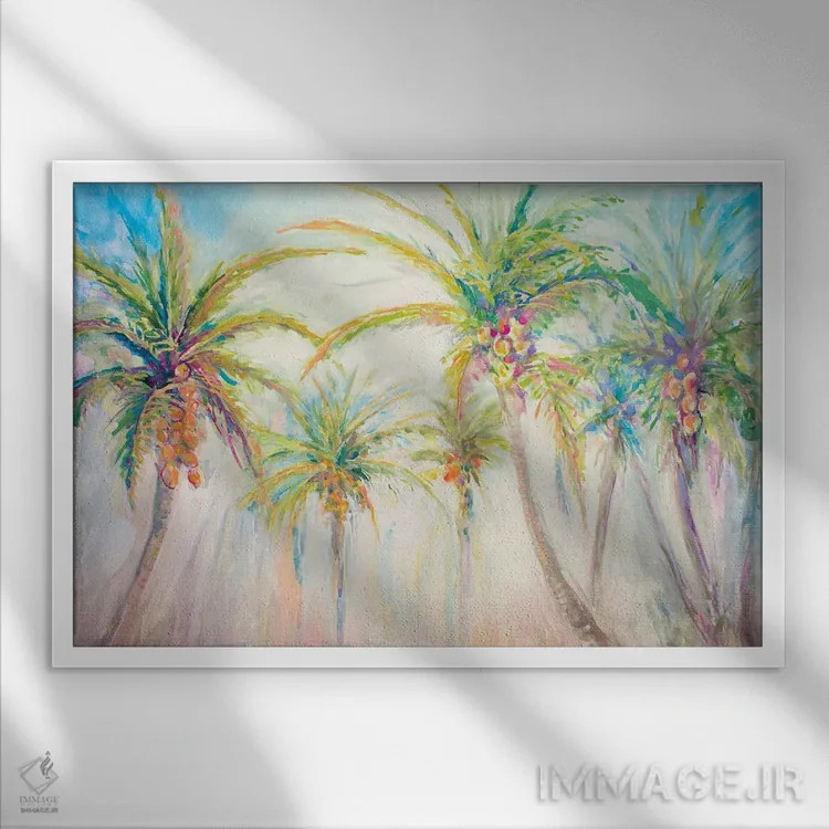 تابلو صحنهای از نخلها با آبرنگ اثر دیانآرت (نام هنری) - نمای قابدار سفید