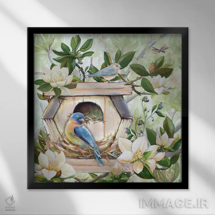 تابلو لانهٔ پرندگان I اثر دیانآرت (نام هنری) - نمای قابدار مشکی