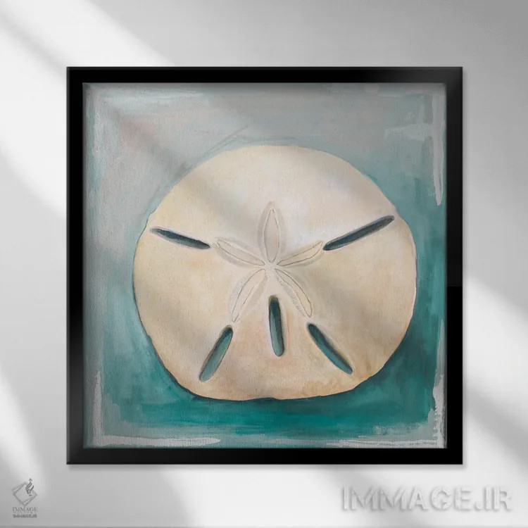 تابلو سکه شنی روی زمینهٔ آبیِ دودی اثر دیانآرت (نام هنری) - نمای قابدار مشکی