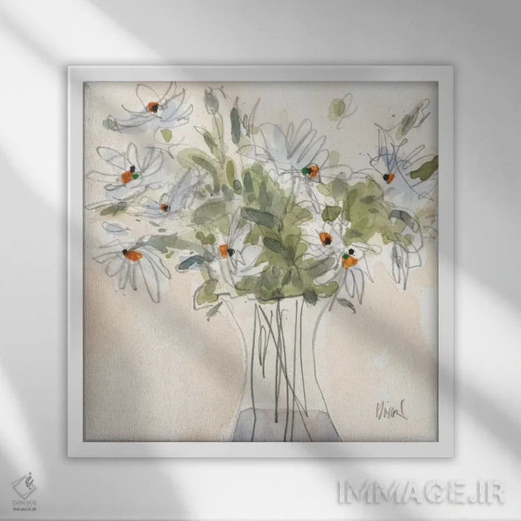 تابلو گل داوودی فقط به خاطر II اثر ساموئل دیکسون - نمای قابدار سفید