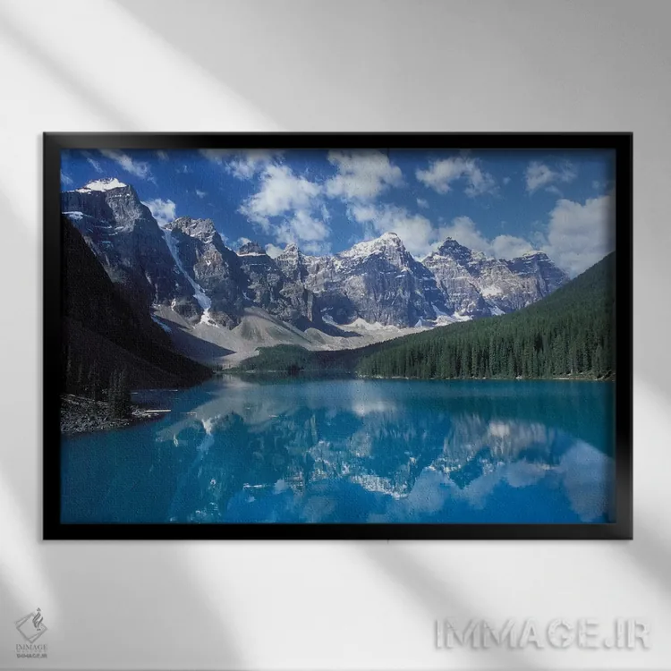 تابلو درهٔ ده قله و دریاچه مورین، پارک ملی بنف، آلبرتا، کانادا اثر دایان جانسون - نمای قابدار مشکی