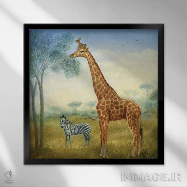 تابلو ایزابل و زرافه اثر دیوید جواکین - نمای قابدار مشکی