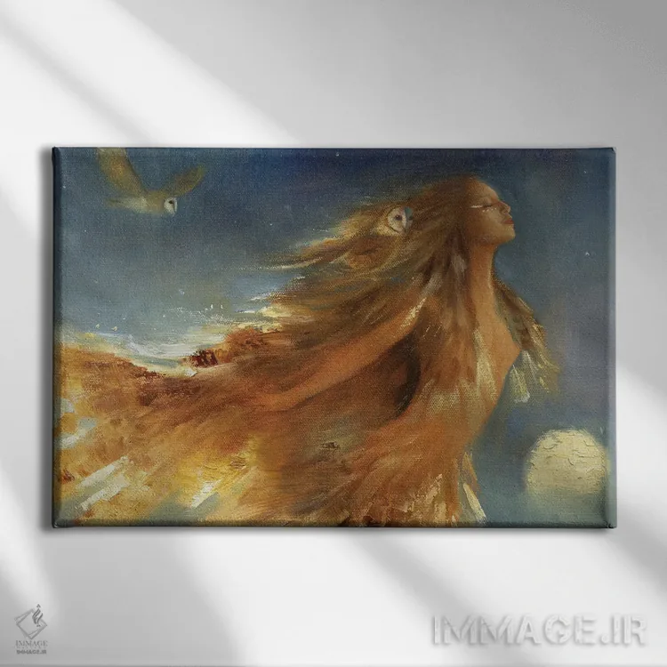تابلو زن جغد اثر دیوید جواکین - نمای روبهرو روی دیوار