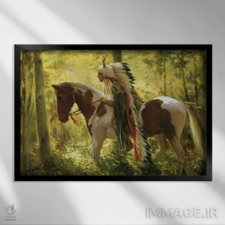 تابلو اسب جنگی اثر دیوید جواکین - نمای قابدار مشکی