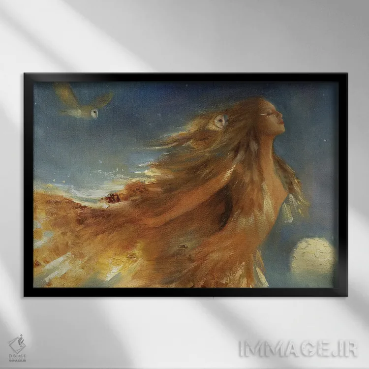 تابلو زن جغد اثر دیوید جواکین - نمای قابدار مشکی