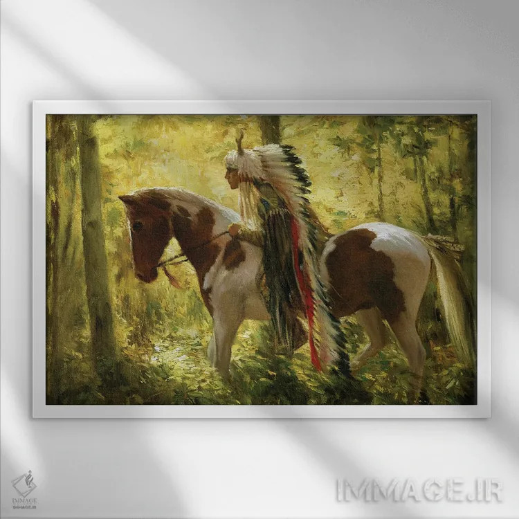 تابلو اسب جنگی اثر دیوید جواکین - نمای قابدار سفید