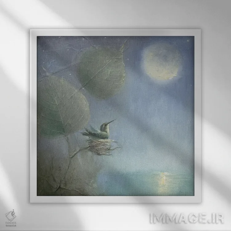 تابلو ماه مرغ مگسخوار اثر دیوید جواکین - نمای قابدار سفید