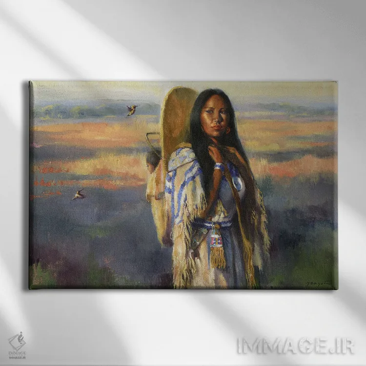 تابلو زن پرنده (ساکاژاویا) اثر دیوید جواکین - نمای روبهرو روی دیوار