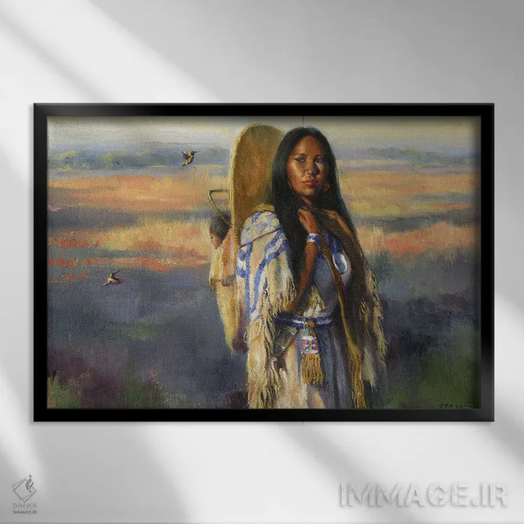 تابلو زن پرنده (ساکاژاویا) اثر دیوید جواکین - نمای قابدار مشکی