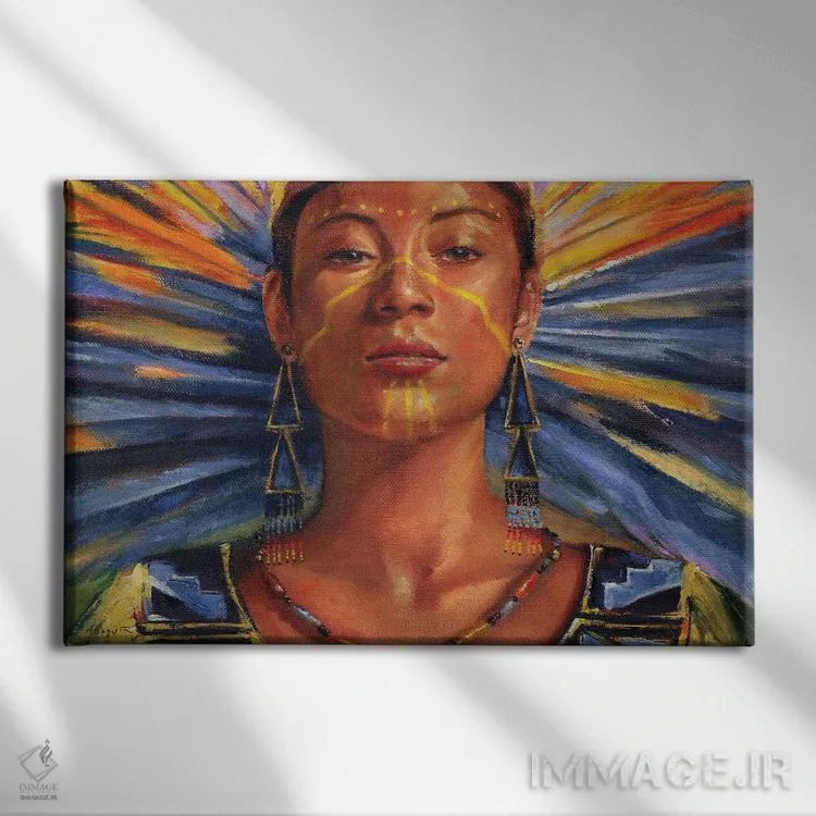 تابلو رقصنده آفتاب (آیین سرخپوستی) اثر دیوید جواکین - نمای روبهرو روی دیوار