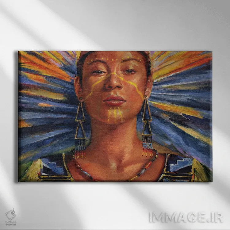 تابلو رقصنده آفتاب (آیین سرخپوستی) اثر دیوید جواکین - نمای روبهرو روی دیوار