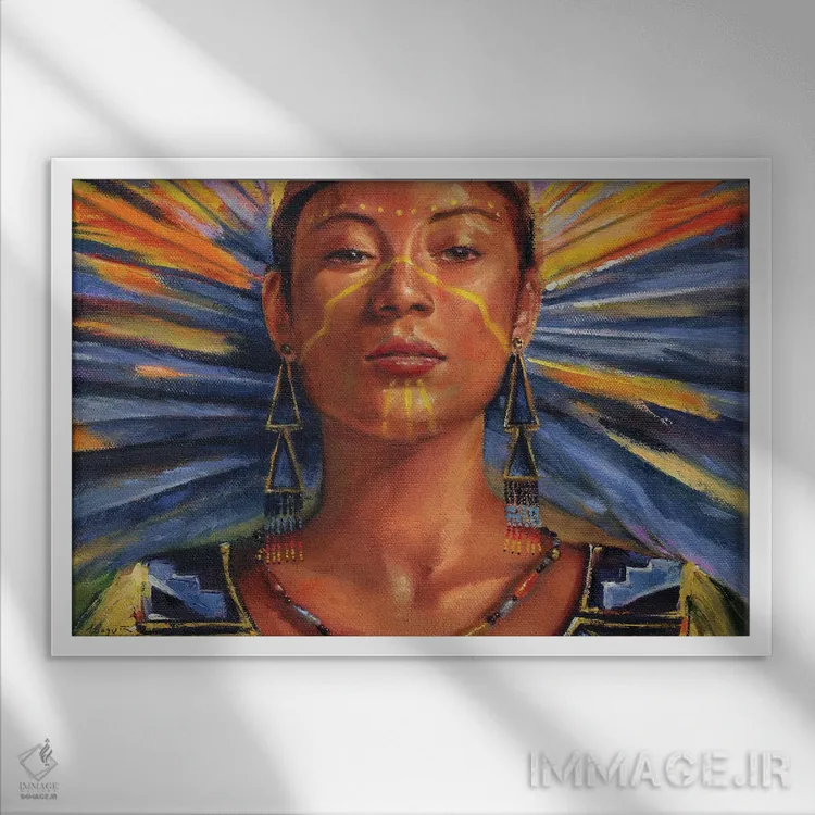 تابلو رقصنده آفتاب (آیین سرخپوستی) اثر دیوید جواکین - نمای قابدار سفید