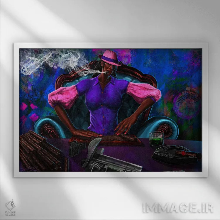 تابلو او در حرکت است (واژه عامیانه) اثر دیانجی - نمای قابدار سفید