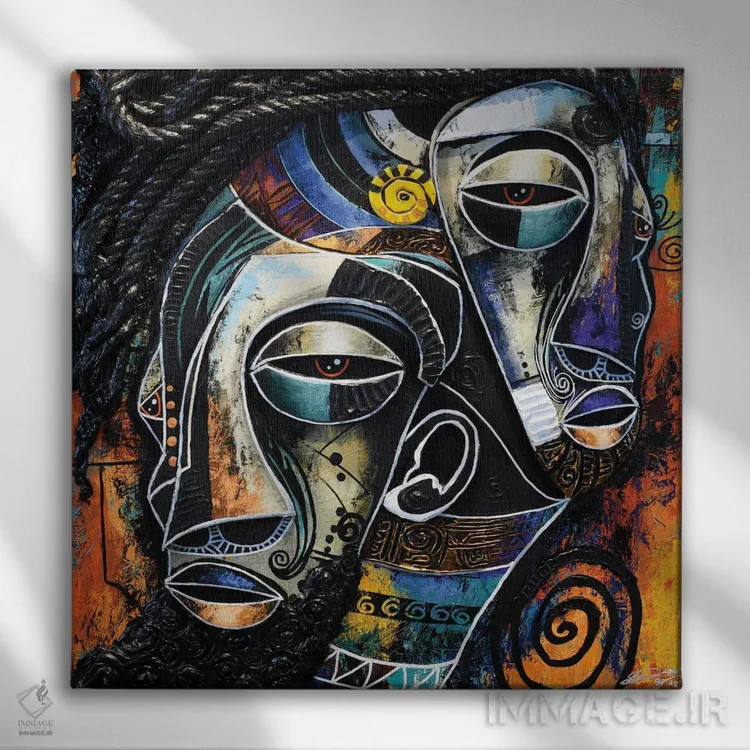 تابلو معشوقههای ماسکدار اثر دیانجی - نمای روبهرو روی دیوار