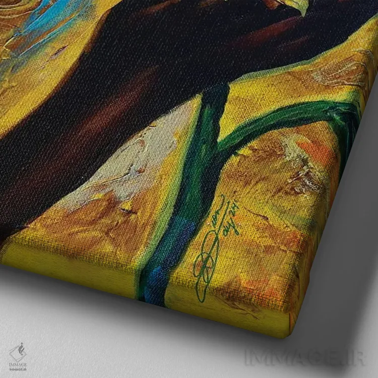 تابلو دختر گل آفتابگردان (مجموعه گلدختر) اثر دیانجی - نمای نزدیک بافت بوم