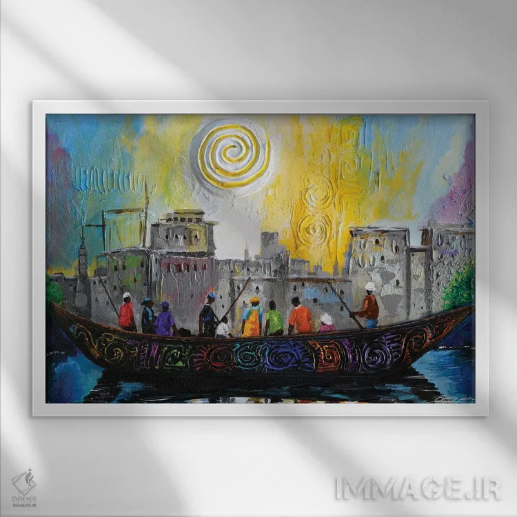 تابلو یک روز کار اثر دیانجی - نمای قابدار سفید