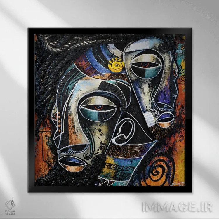 تابلو معشوقههای ماسکدار اثر دیانجی - نمای قابدار مشکی