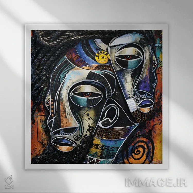 تابلو معشوقههای ماسکدار اثر دیانجی - نمای قابدار سفید