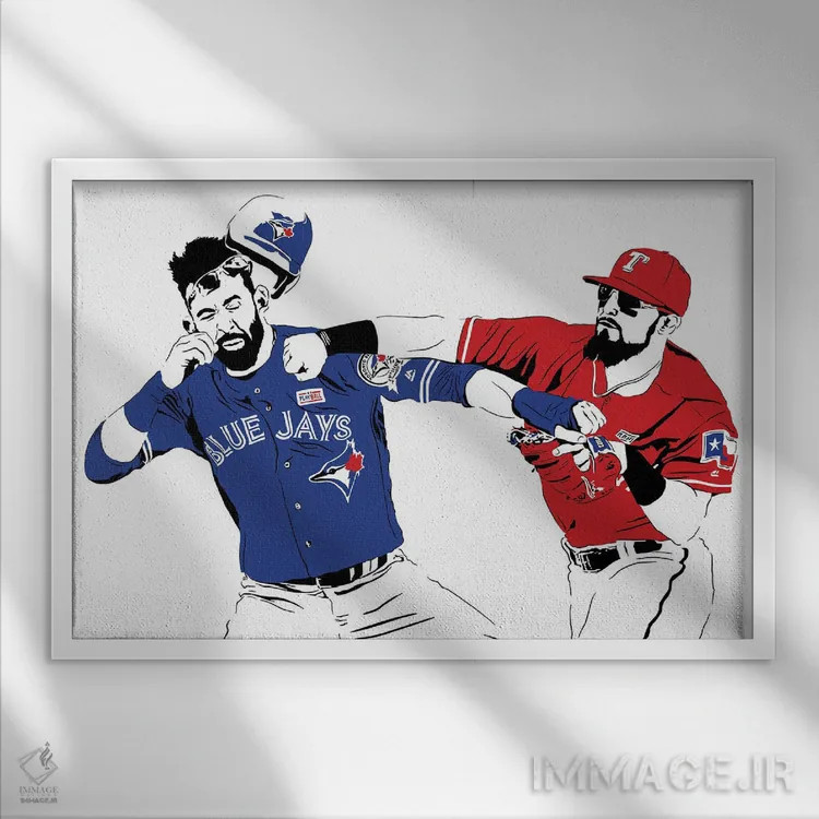 تابلو روگنِد اودور در حال مشتزنی به خوزه باوتیستا (ورزشی) اثر دراپکیک آرت (استودیو/هنرمند) - نمای قابدار سفید