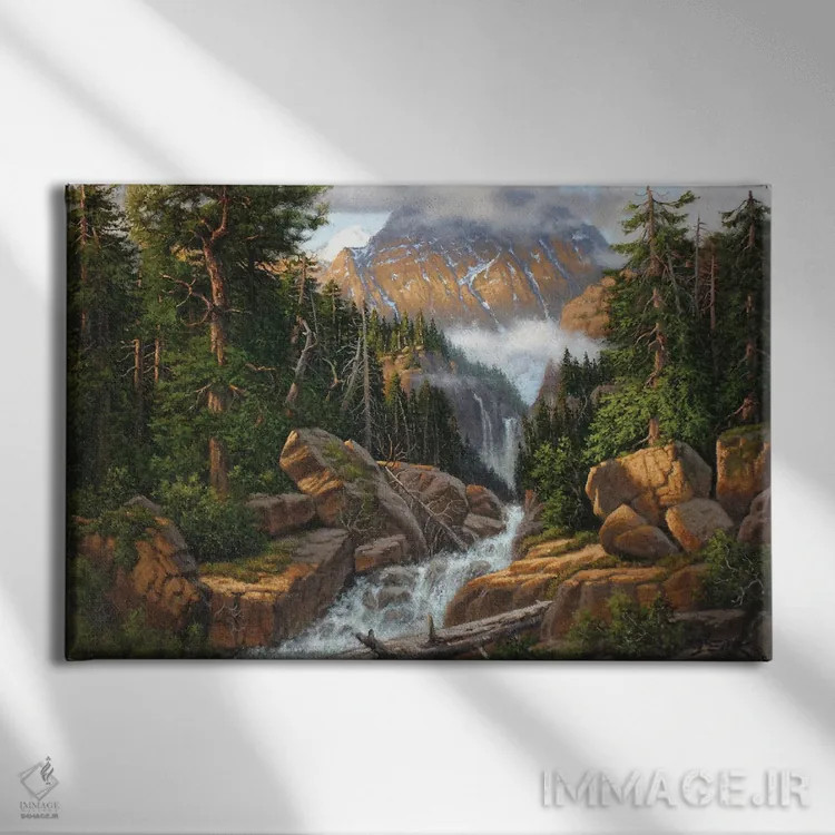تابلو نگاهی به آبشارها اثر درک هانسن - نمای روبهرو روی دیوار