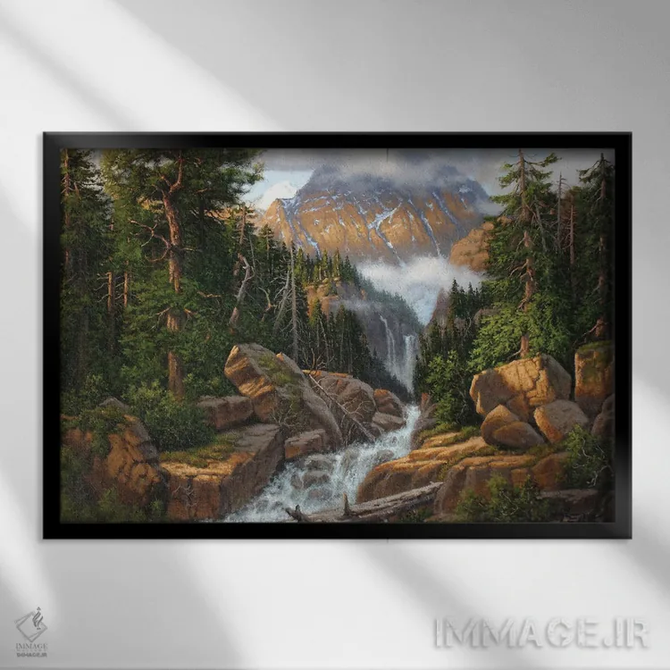 تابلو نگاهی به آبشارها اثر درک هانسن - نمای قابدار مشکی