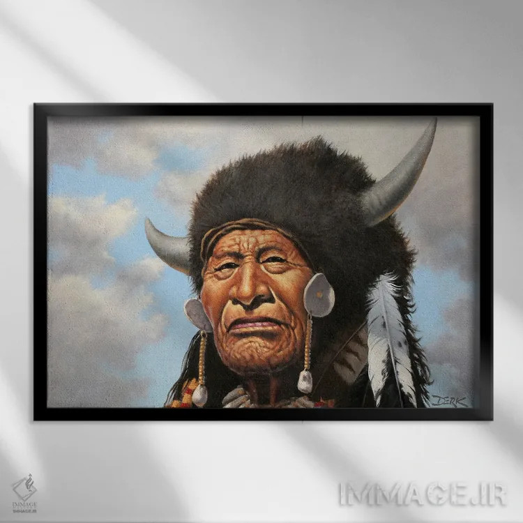 تابلو بوفالوی در حال قدمزدن اثر درک هانسن - نمای قابدار مشکی