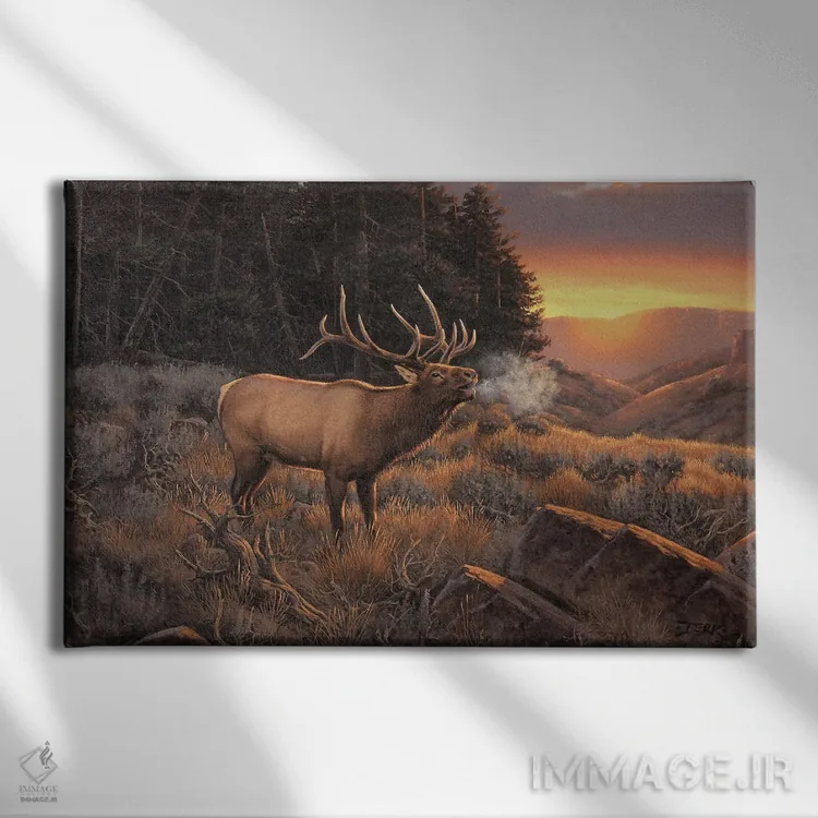 تابلو سمفونی wapiti (گوزن آمریکایی) اثر درک هانسن - نمای روبهرو روی دیوار